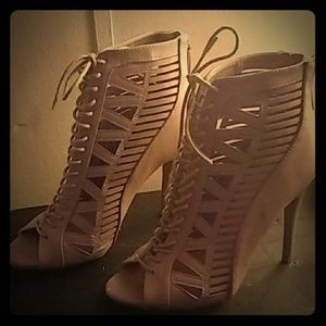 Tan peep toe heels